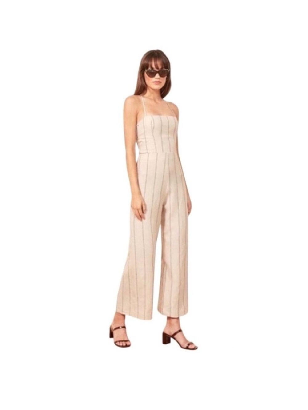 Reformation Natural Cream Striped Maxi Jumpsuit